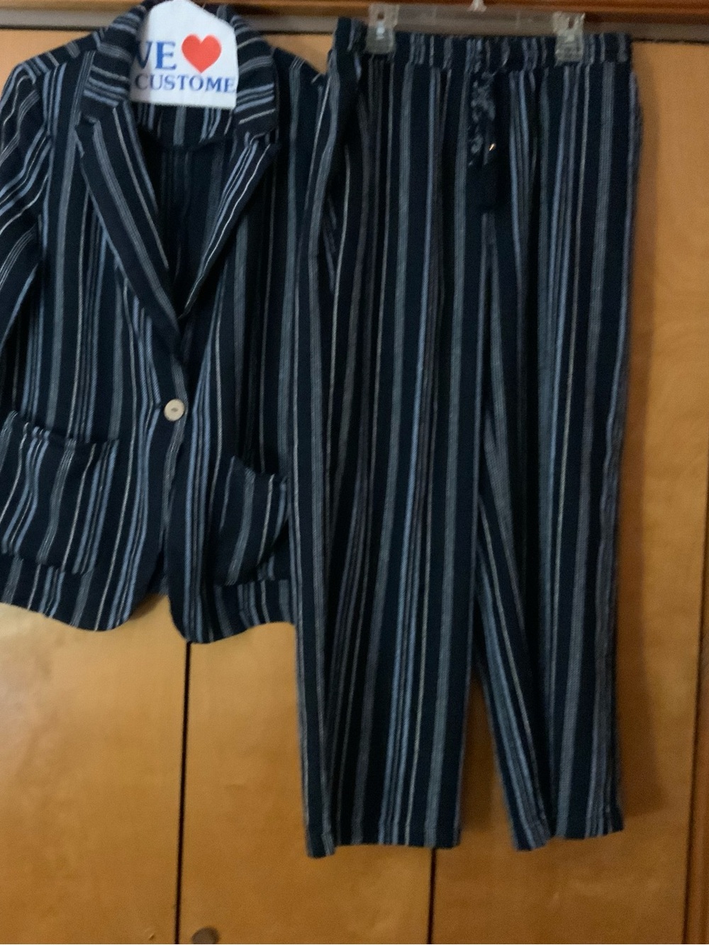 Ellen Tracy Black & Gray Striped Pantsuit Pants